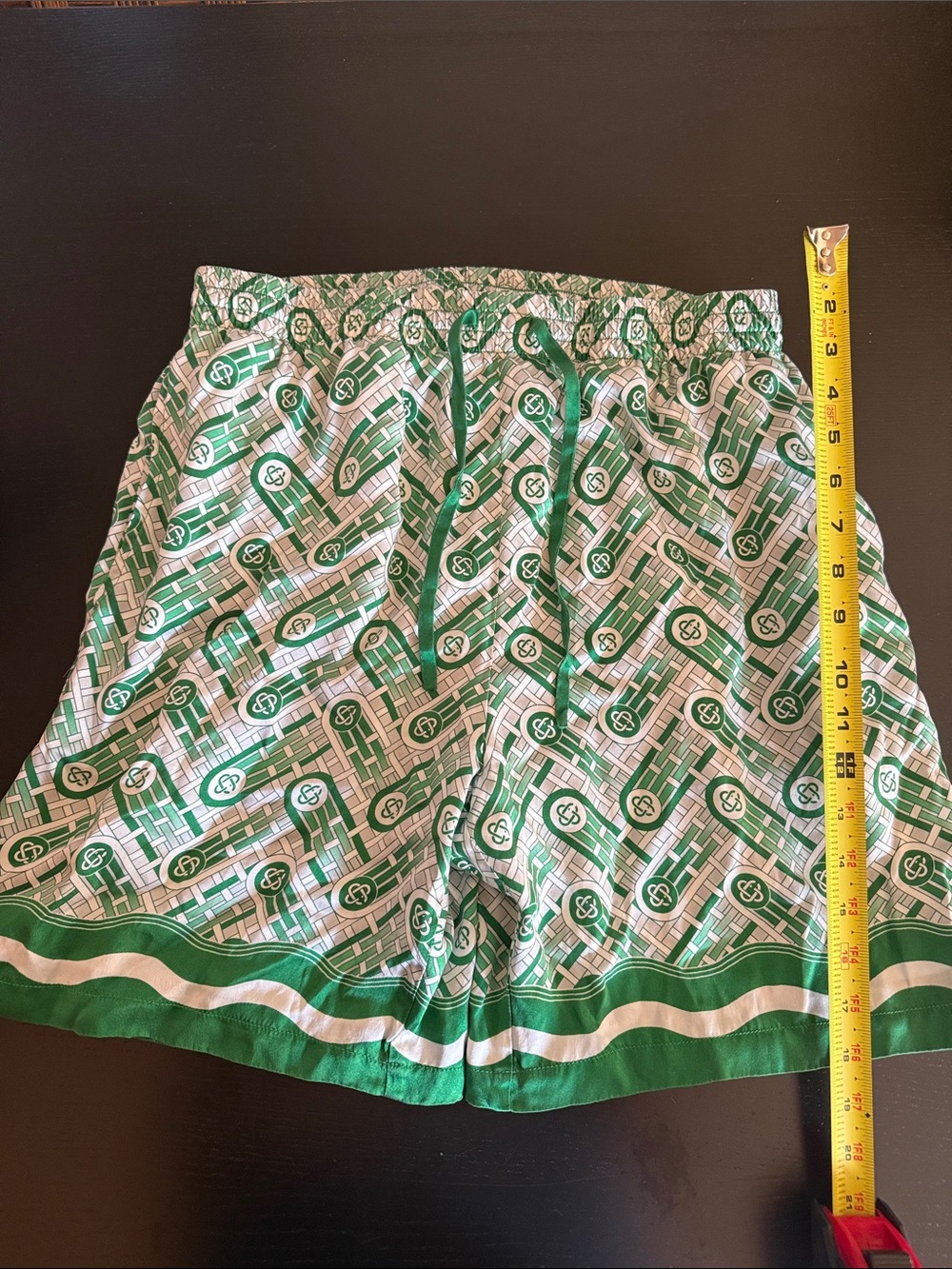 Men's Green Patterned Athletic Shorts with Drawcord 100% Silk